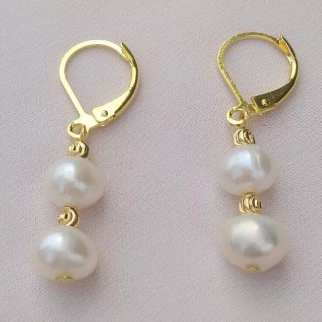 9-10mm Natural white Southsea baroque pearl 14K gold earrings Fashion Women