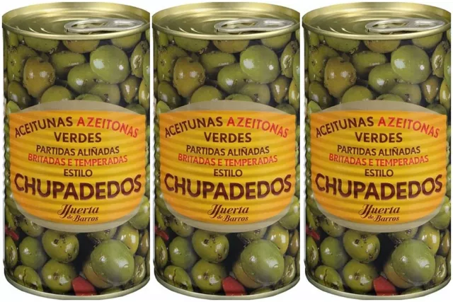 Spanien:3 X 350 gr - Grüne Oliven  CHUPADEDOS - MARINIERTE OLIVEN