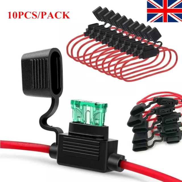 10 x Inline Fuse Holder 12V 30A For Standard Blade Fuses Splash Proof Car Bike