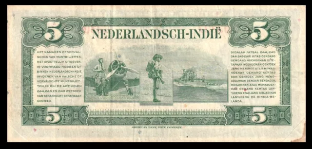 🇳🇱 Netherlands Indies (Indonesia) 1943 Pick 113a 5 Gulden  * Queen Wilhelmina 2