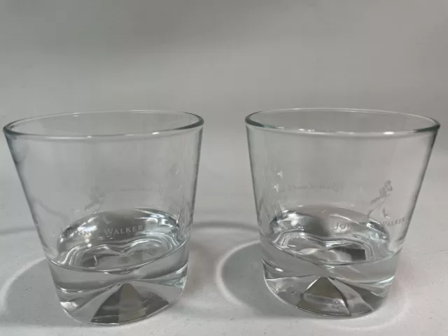 JOHNNIE WALKER Prism Base Etched Logo Walker Old Fashioned Rocks Glass Set Of 2