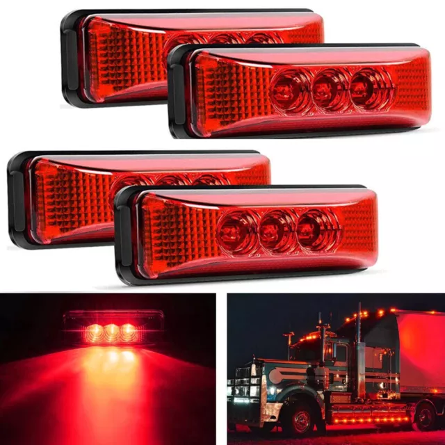 4x Red 3LED Side Marker Light Indicator RV Truck Trailer Clearance Caravan Lorry