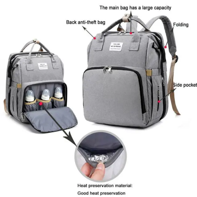 3 in 1 Travel Diaper Bag Backpack Bassinet Foldable Baby Bed Changing Station 2