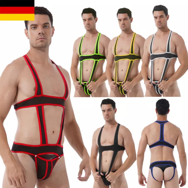 DE- Herren Bodysuit Jockstrap Wrestling Singlet Body Chest Jumpsuits Unterwäsche