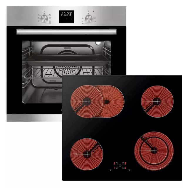 Einbau Herdset Backofen Herd Timer Glaskeramik Kochfeld Elektro 60 cm Umluft 60L