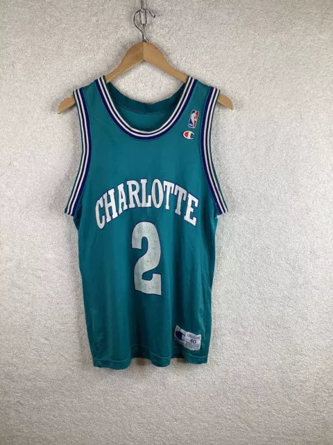 LARRY JOHNSON Vtg 1990s Charlotte Hornets CHAMPION Jersey unlv Sz 40 90s Teal