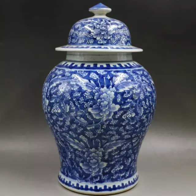 7.2” Chinese porcelain ming Blue and white tree peony pattern Tea Caddies pot