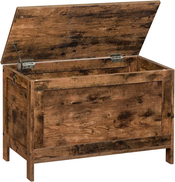 RUSTIC BROWN WOOD Storage Chest Trunk Farmhouse Entryway Accent Bench