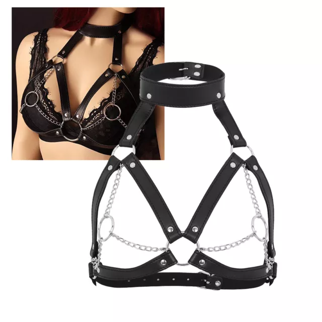 HOT ADJUSTABLE LEATHER Chain Bra Harness Women Goth Cage Body Bralette Belt  Club $6.57 - PicClick