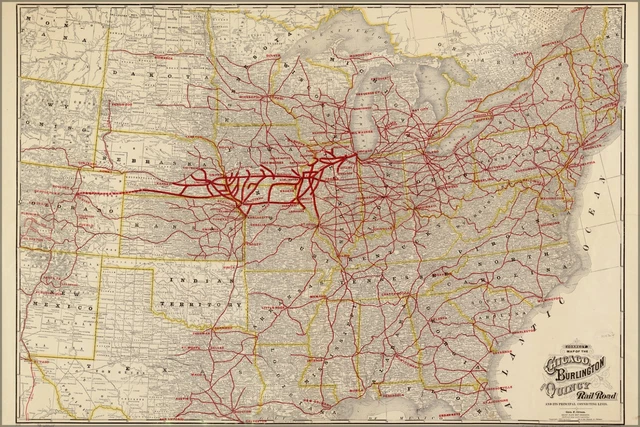 Poster, Many Sizes; Map Of Chicago Burlington & Quincy Railroad 1881