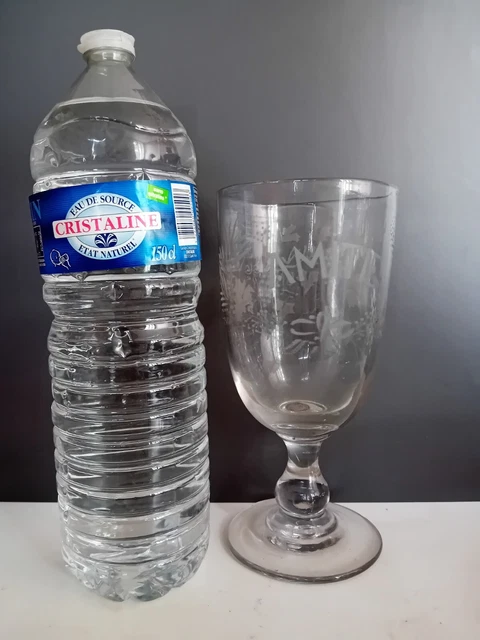 Ancien Grand Verre AMITIE Verre Soufflé gravé (Mariage, mariés) Old Blown Glass