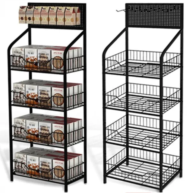 4Tier Retail Display Rack Stand Metal Wire Snack Candy Display Organizer W/ Hook