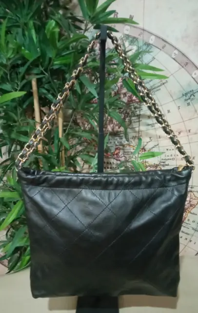 Bolso de mujer de piel auténtica acolchado negro Made in Italy