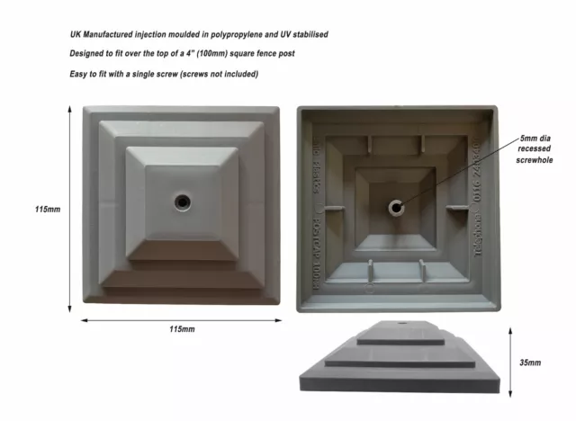 Pack of 20 Grey Plastic Fence Post Caps for a 4" Fence Post. GT0051