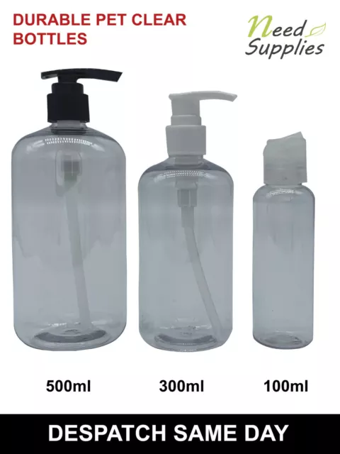 500ml/300ml/100ml Empty PET Clear Plastic Bottles with Pump Dispenser