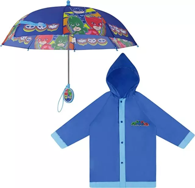 Hasbro PJ Masks Kids Umbrella with Matching Rain Poncho for Boys Ages 2-7