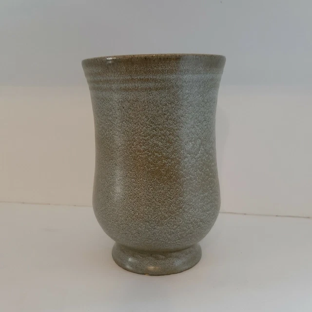 Beautiful Studio Art Pottery Curved Pedestal Urn Vase Speckled Olive Green Blue