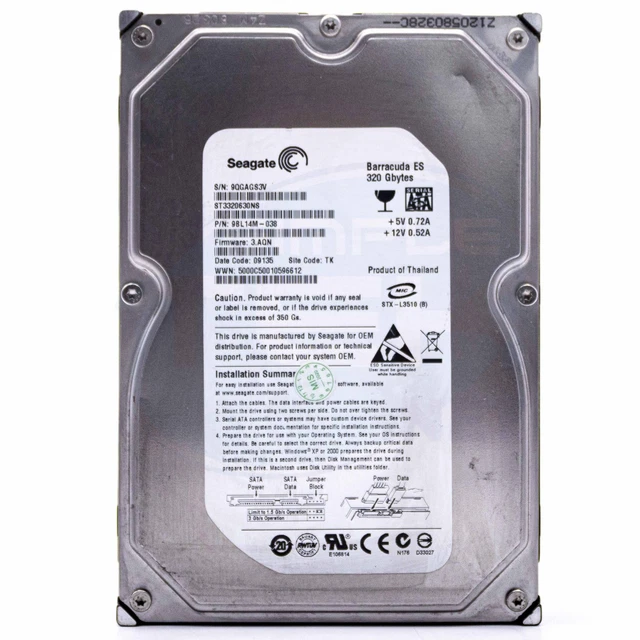 Disque Dur Seagate 320 Go SATA 3.5" - Modèle ST3320418AS - Pour Pièces Ou Réparation, Ne Fonctionne Pas