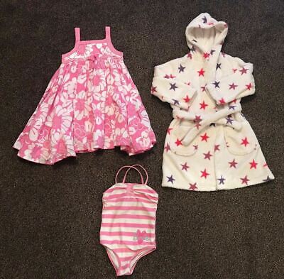 Girls bundle 3-4 years Barbie swimsuit / Pink Summer dress / M & S Dressing gown