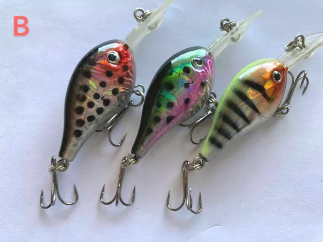 3 x lures Crankbait Lures Bass Bream Bait 70mm 5.5g Fishing Tackle B