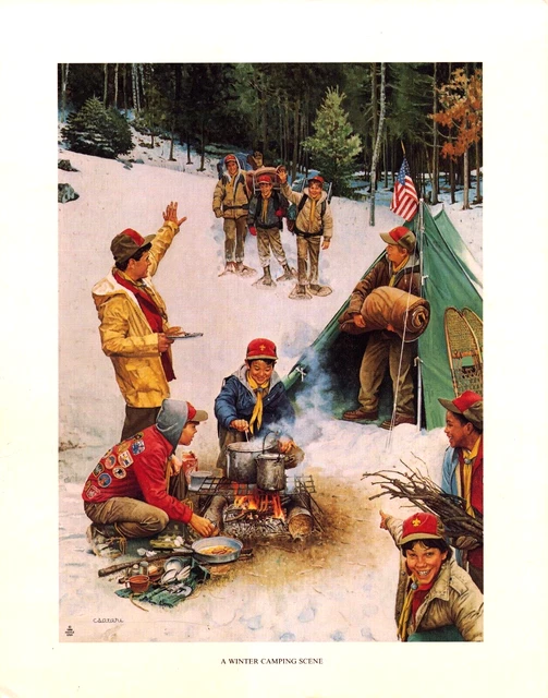 Vintage 1988 Joseph Csatari Boy Scouts of America A Winter Camping Scene Snow