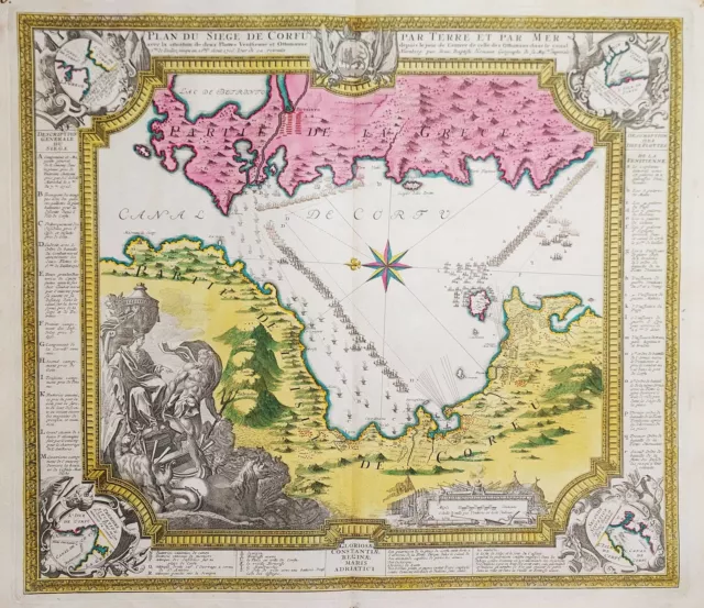 Corfu Korfu Greece Griechenland map Karte Plan Homann engraving Kupferstich 1720