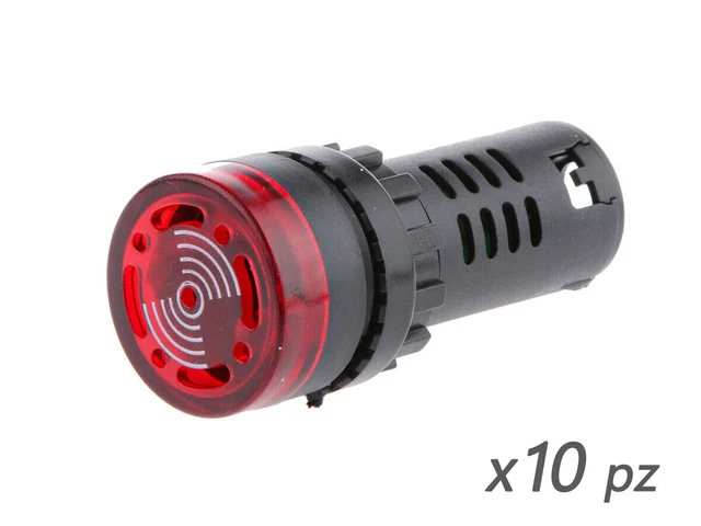 10 Pezzi Indicatore Led Rosso 24V AC/DC Buzzer Allarme Acustico Da Incasso Foro