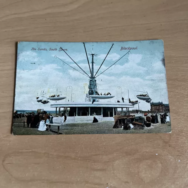 Vintage Postcard The Sands South Shore Flying Machine? Blackpool 1905 Av