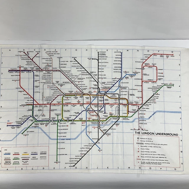 VINTAGE LONDON UNDERGROUND The Tube Map Cotton Tea Towel Print £13.25