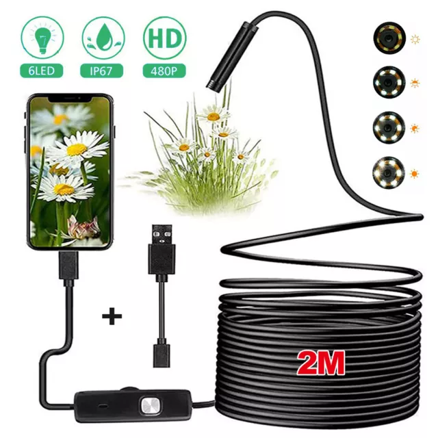2m Industrial Endoscope Borescope Snake Inspection Camera USB for Android UK