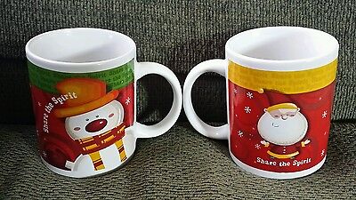 SHERWOOD Christmas Santa Snowman Share the Spirit Mug / Cup Set of 2 VNTG