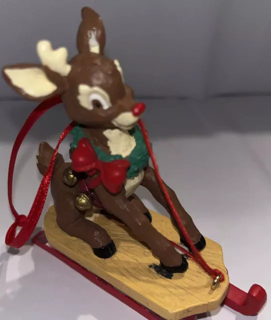 Vintage Rudolph Co Midwest Imports Rudolph Riding Sled Christmas Ornament