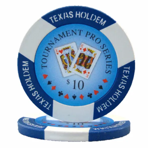 25 ct Blue/White $10 Ten Dollars "Tournament Pro" Series 11.5g Poker Chips