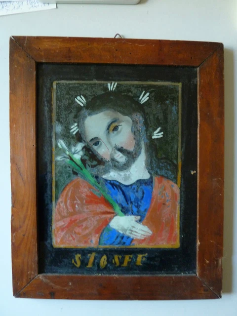 Votivbild, Hinterglasmalerei, 19.Jh., Hl. Josef, 35x25cm