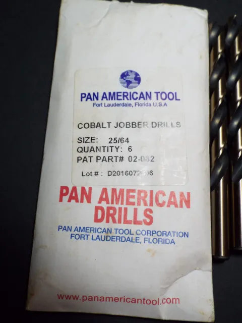 12 pcs PAN AMERICAN TOOL COBALT JOBBER 25/64" drill bits 5 1/8" LONG