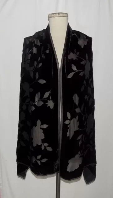 Armani Collezioni Black Velvet Burnout Floral Sheer Rectangular Scarf 70" x 24"
