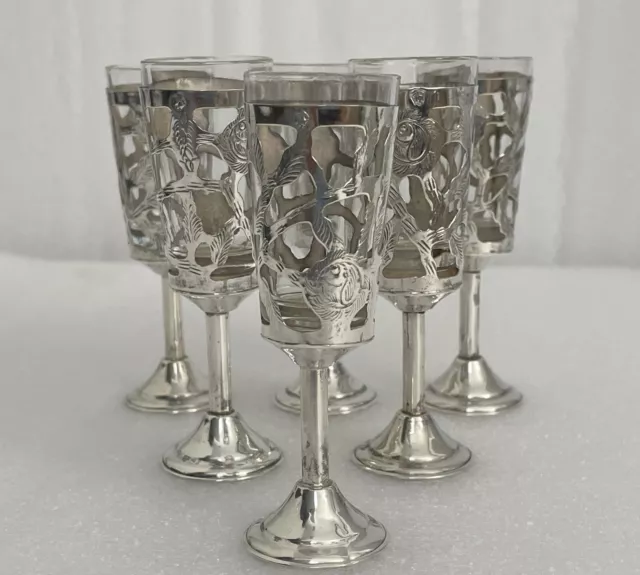 Vintage Sterling Silver Overlay Shot Glasses Set of 6 (Detachable Glasses)