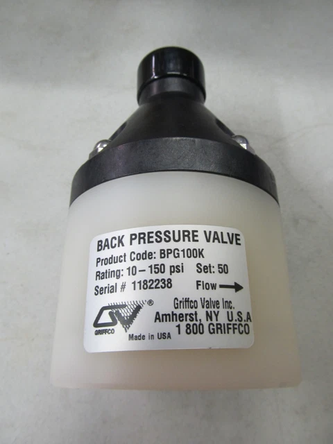 Griffco 1"fnpt, Back Pressure Valve 10-150psi (50psi Set) BPG100K, New Surplus