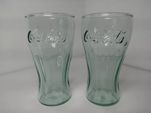 2 SMALL Vintage Green Coca-Cola 6.25 oz. Drinking Glass 4.5" tall Marked IG