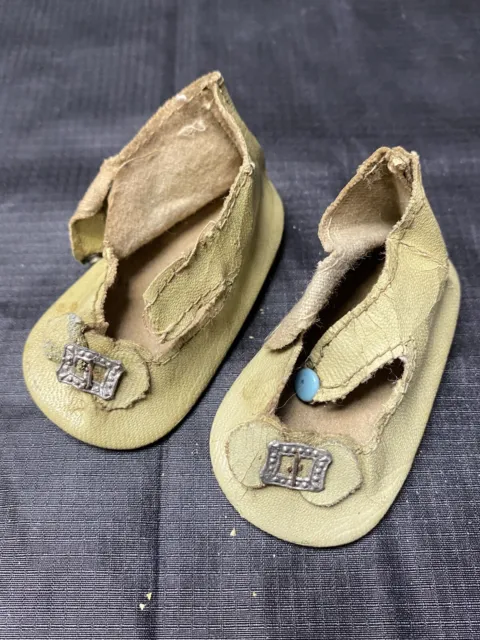Vintage Unique Leather Doll Shoes For Bisque or Old Style Doll 