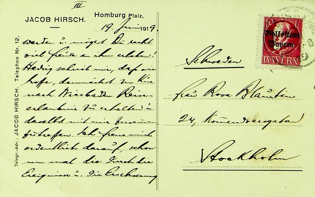 Sephil Deutschland Bayern 10pf W / Ovpt Auf Postkarte Sich Stockholm Schweden