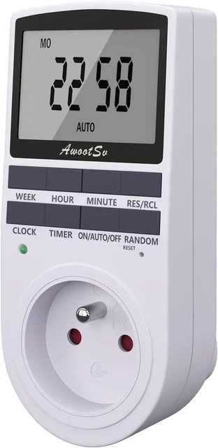 Awootsv Prise Programmable Digitale Minuterie Numérique Minuteur Prise Electriqu