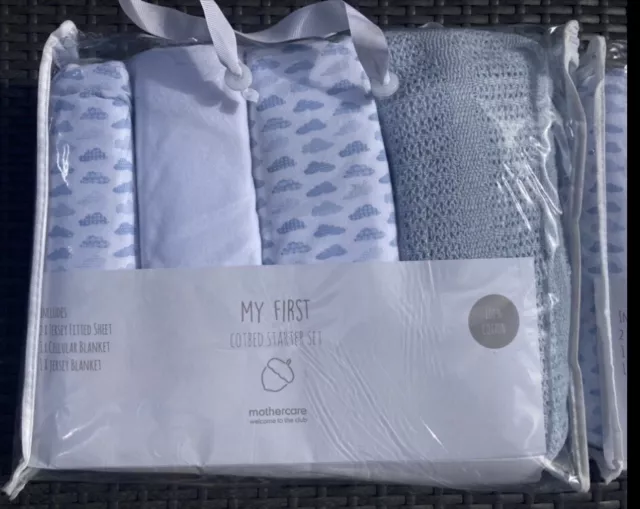 NEU Mothercare My First Cotbed Bett Starter Set, blau, Baby Bettwäsche & Decken