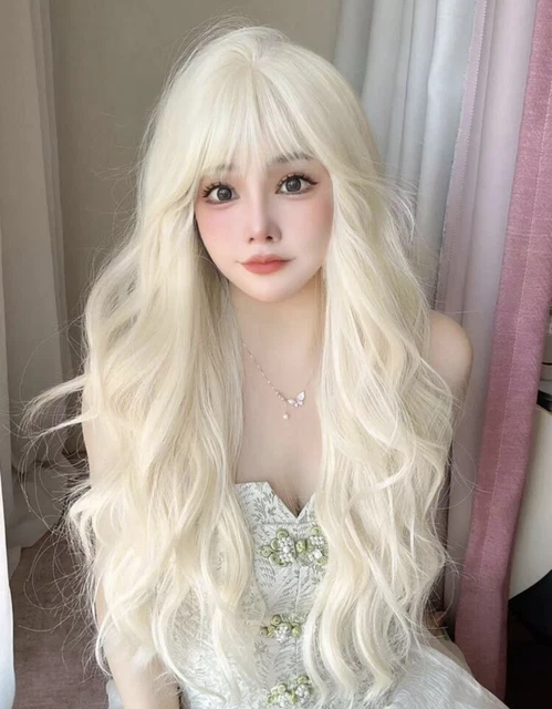 Perruque Synthétique Blonde Doré Clair Longue Bouclée - Bonnet Moyen, Monofilament, Neuve