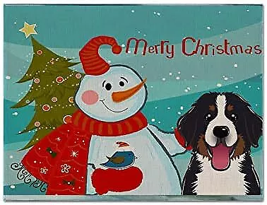 Treasures BB1857PLMT Snowman with Bernese Mountain Dog Fabric Placemat Washable