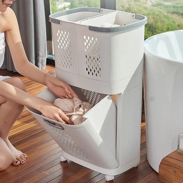 3-Tiers Plastic Laundry Basket Storage Cart with Wheels Washing Clothes Hamper