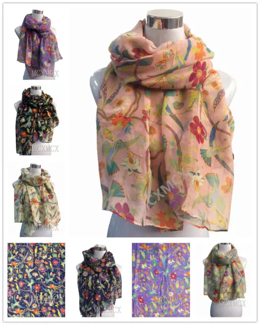 Women Ladies Long Fashion Soft Flower Bird Print Pattern Shawl Scarf Scarves