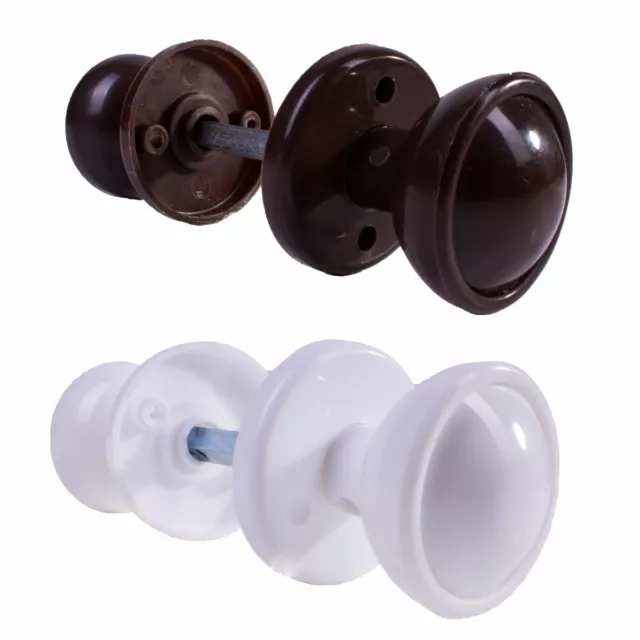 60mm PLASTIC RIM MORTICE DOOR KNOB SETS White Brown Garden Shed Gate Garage Lock