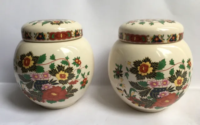 Paar Vintage Sadler Ingwergläser buntes Blumendesign Made in England
