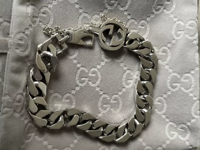 Gucci Sterling Men's Heavy Cuban Link Bracelet with Safety chain 23cm/ 9"